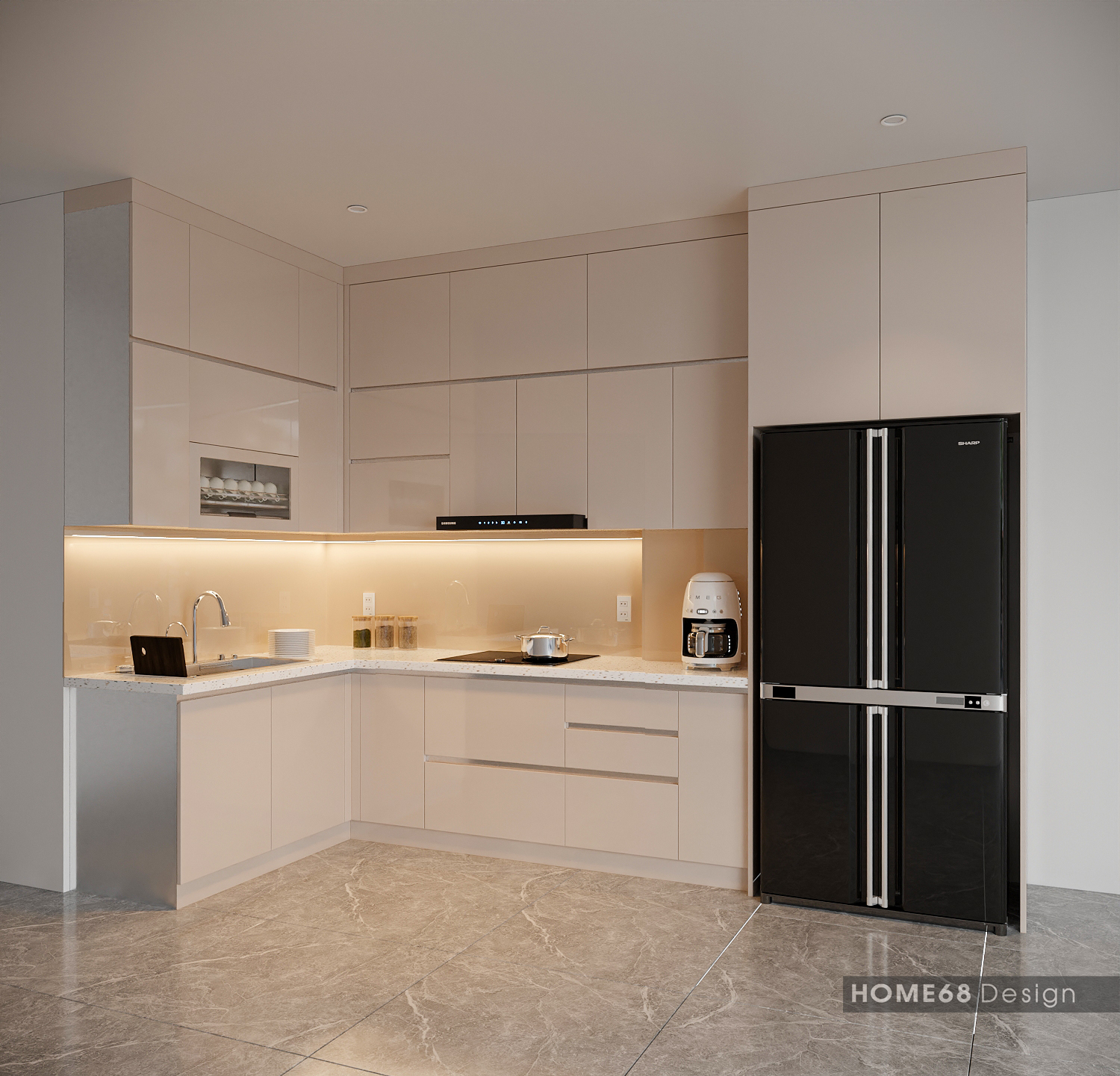 Mẫu tủ bếp nhựa phủ acrylic hiện đại tại Khúc Thừa Dụ - CĐT chị Linh