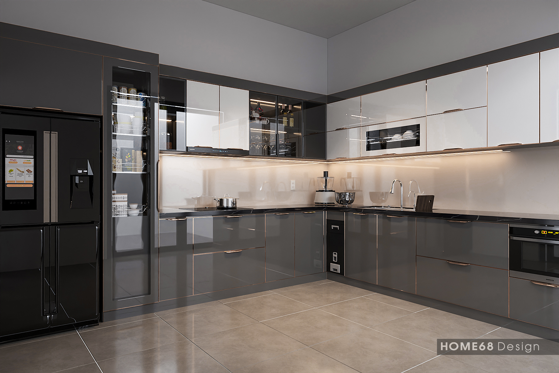 Tủ bếp cánh kính cường lực tại Hùng Vương, Hải Phòng - CĐT Anh Toàn