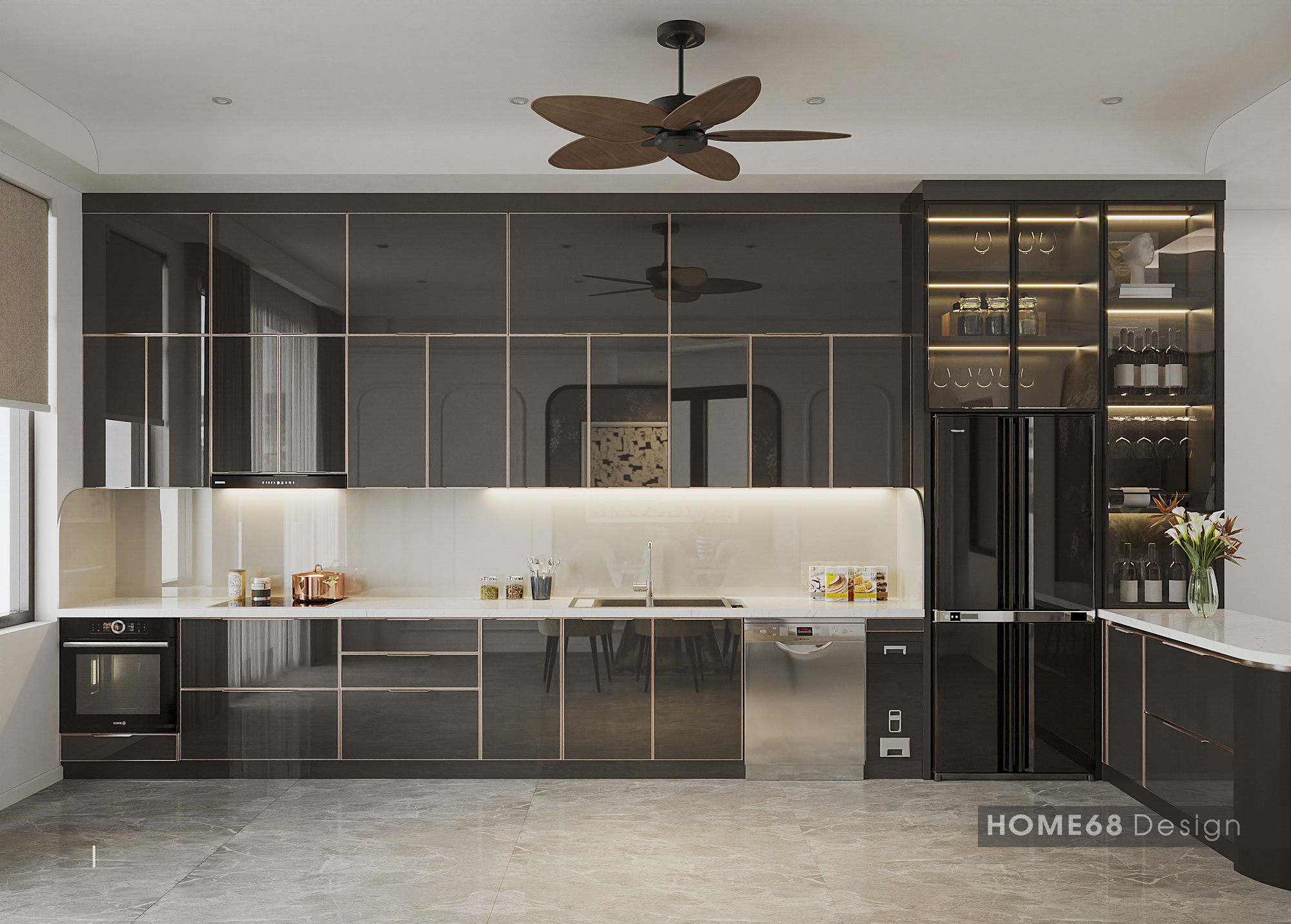 Tủ bếp inox cánh kính cường lực tại An Hải, Hải Phòng - CĐT Anh Trung