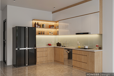 Mẫu tủ bếp nhựa phủ acrylic hiện đại tại Nguyễn Văn Linh - CĐT chị Thủy 