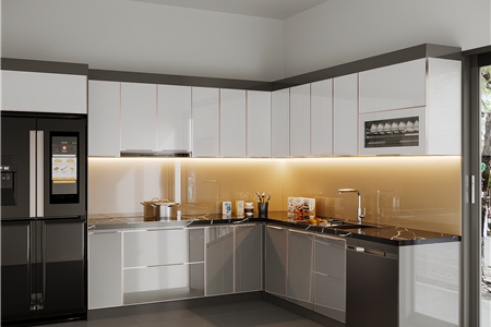 Tủ bếp cánh kính cường lực tại Thủy Nguyên, Hải Phòng - CĐT Chị Lý