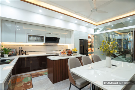 Tủ bếp inox cánh kính cường lực sang trọng nhà chị Thương tại Kiến An, Hải Phòng